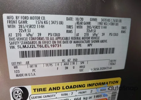 2020 Lincoln Navigator Reserve z USA, uszkodzony, nr VIN 5LMJJ2LT6LEL19731